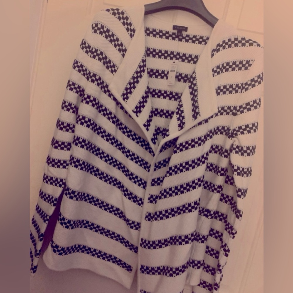 * New Talbots SZ Medium Open Front Cardigan Sweater Black / White *